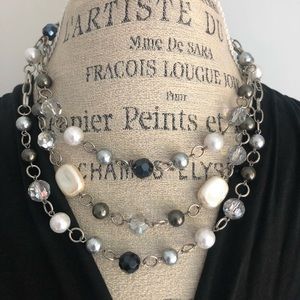 Lia Sophia Silver, White & Black 3 Tier Necklace